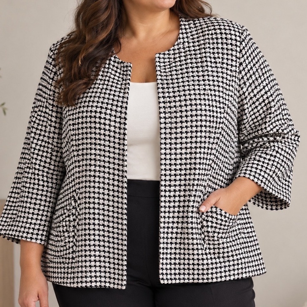 Talbots Women's 18 Navy White Textured Cotton Jacket Zip Up Preppy Coastal
